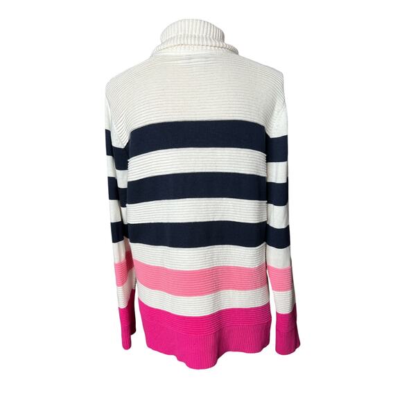Christopher & Banks Women's Cardigan Sweater Blue White Pink Stripes Size M - Picture 3 of 6